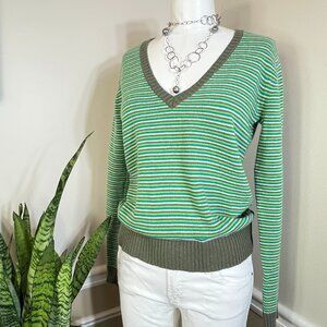 Old Navy Lamb’s Wool Blend V-Neck Stripe Sweater Medium To Large